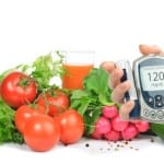 Diabetes concept glucometer and healthy food